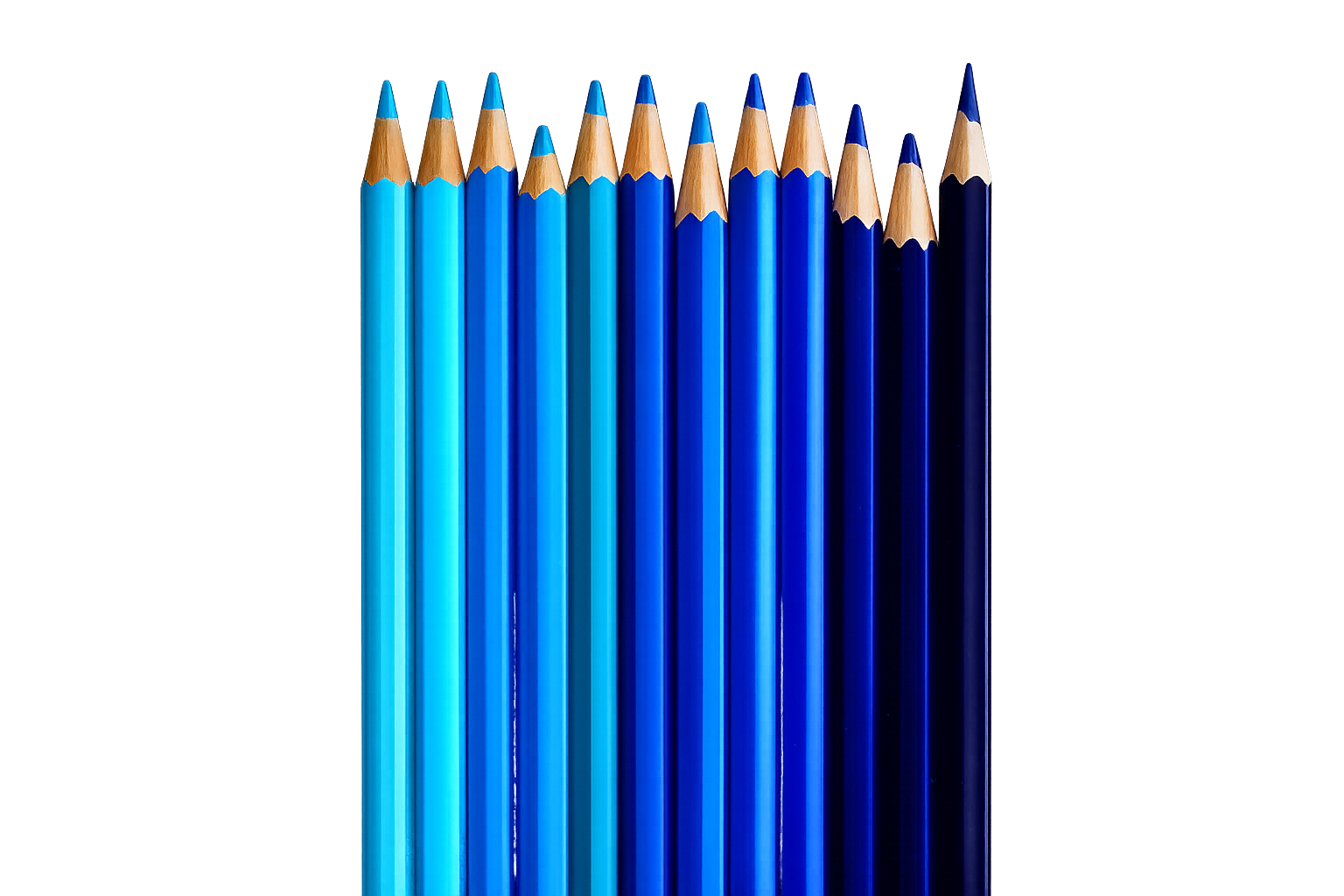 A graduated spectrum of blue pencils, from pale cyan to deep navy, illustrating the range of valuation multiples within an industry.